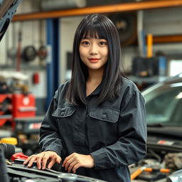 A 27-year-old Korean woman with straight black hair that falls to her shoulders