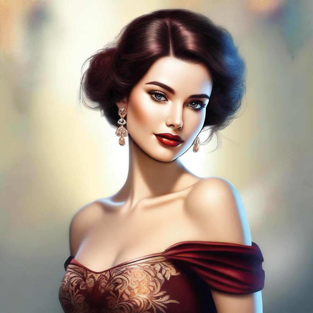 A high-quality digital art image featuring a woman with an alluring charm