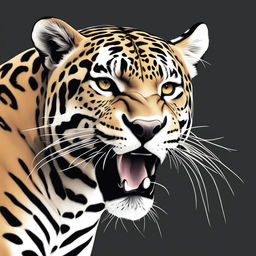 This is a high-quality digital sketch of a roaring jaguar against a black background