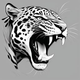 This is a high-quality digital sketch of a roaring jaguar against a black background