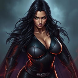A dramatic portrayal of a powerful female superhero, inspired by Raven from Titans