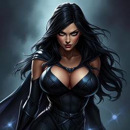A dramatic portrayal of a powerful female superhero, inspired by Raven from Titans