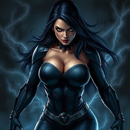 A dramatic portrayal of a powerful female superhero, inspired by Raven from Titans