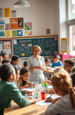 A vibrant classroom scene filled with diverse students engaged in learning