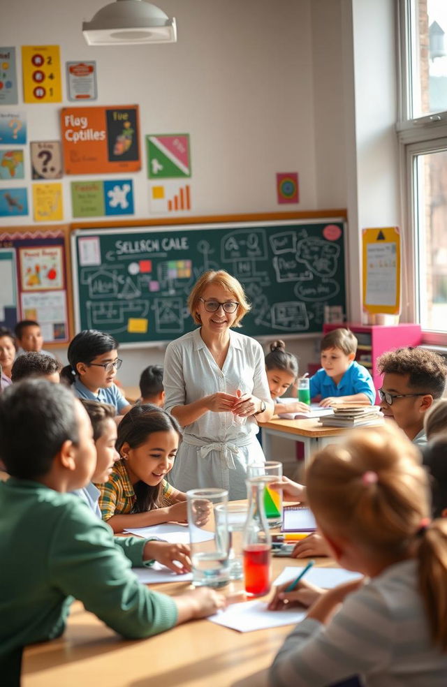 A vibrant classroom scene filled with diverse students engaged in learning