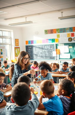 A vibrant classroom scene filled with diverse students engaged in learning