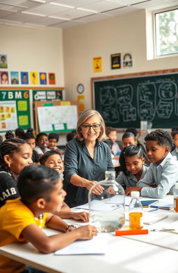 A vibrant classroom scene filled with diverse students engaged in learning