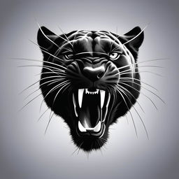 This is a highly minimalistic, black and white digital art image of a roaring black panther