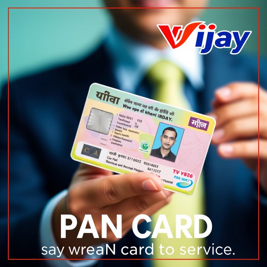 A vibrant and eye-catching advertisement photo featuring a PAN card prominently displayed
