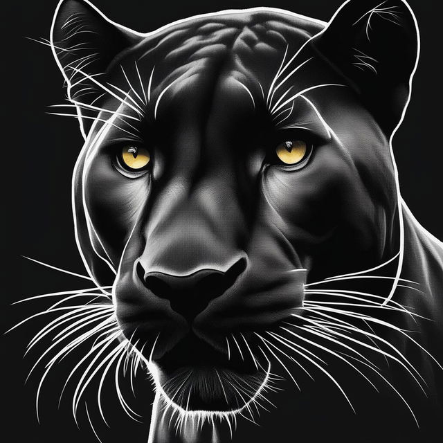 This is an extremely minimalistic, black and white image of a roaring black panther