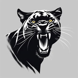 This is an extremely minimalistic, black and white image of a roaring black panther