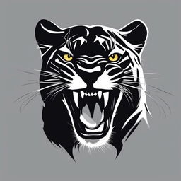 This is an extreme minimalist, black and white image of a roaring black panther