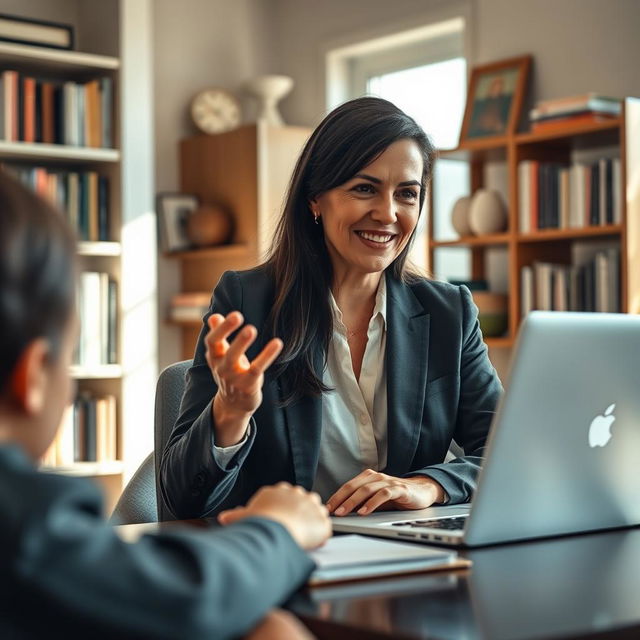 A hyper-realistic image of a teacher conducting an online class