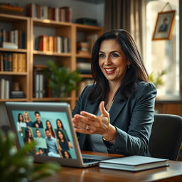 A hyper-realistic image of a teacher conducting an online class