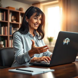 A hyper-realistic image of a teacher conducting an online class