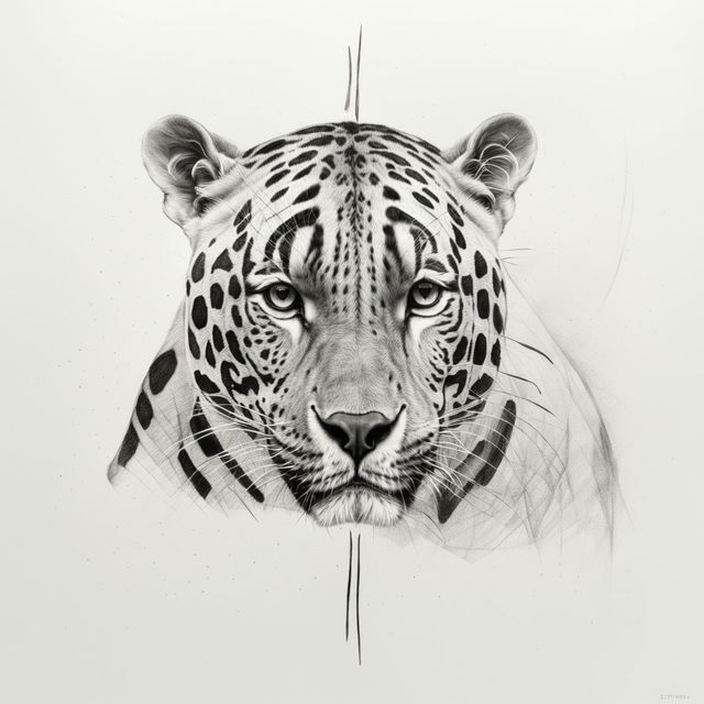 An ultra-minimalistic pencil-drawn image of a jaguar's face