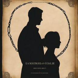 A high-quality, digitally rendered book cover featuring a man standing tall with a woman kneeling before him, a chain encircling her neck