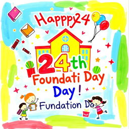 A vibrant and colorful poster celebrating the 24th School Foundation Day, designed by a child
