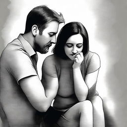 A high-quality digital art image depicts a man with a woman on her knees, his hand firmly around her throat