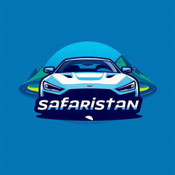 A logo design for 'Safaristan' featuring a sleek, modern car as the central element