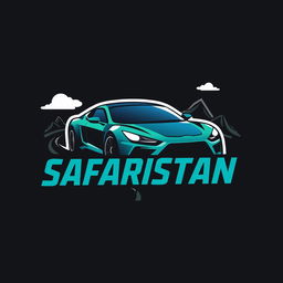 A logo design for 'Safaristan' featuring a sleek, modern car as the central element