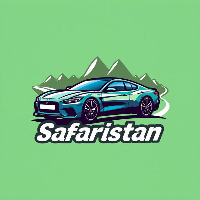 A logo design for 'Safaristan' featuring a sleek, modern car as the central element