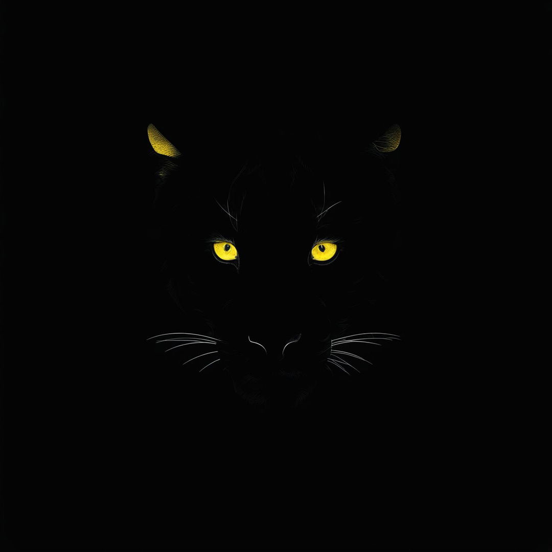 An ultra-minimalistic, monochromatic digital art piece of a black panther