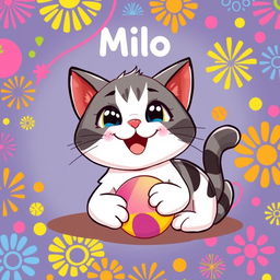 A creative and captivating cartoon image of a happy and playful cat, featuring vibrant colors like white and gray or orange and black