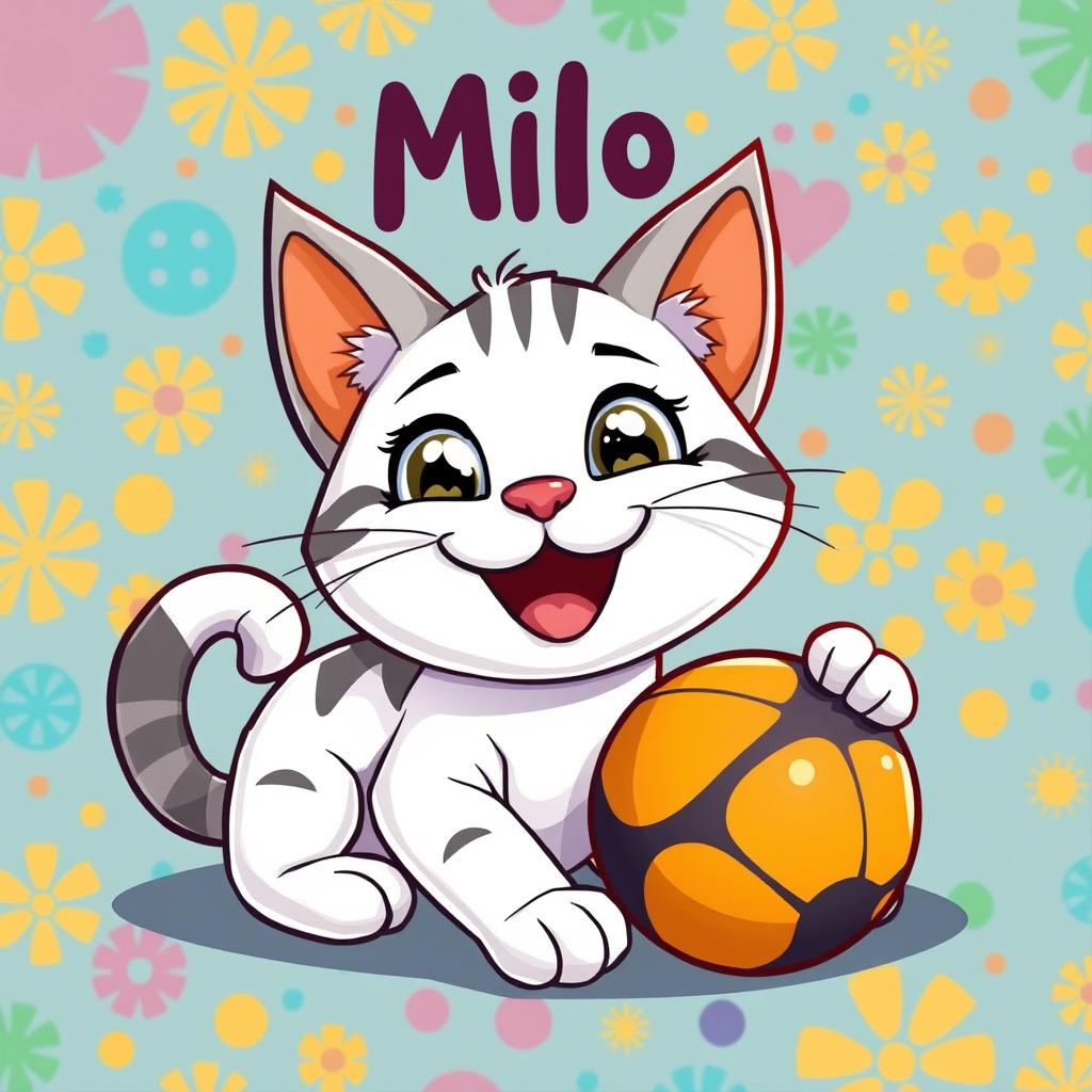 A creative and captivating cartoon image of a happy and playful cat, featuring vibrant colors like white and gray or orange and black