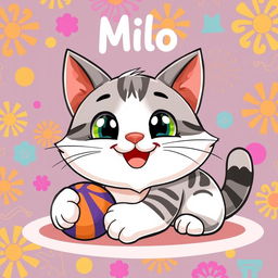 A creative and captivating cartoon image of a happy and playful cat, featuring vibrant colors like white and gray or orange and black