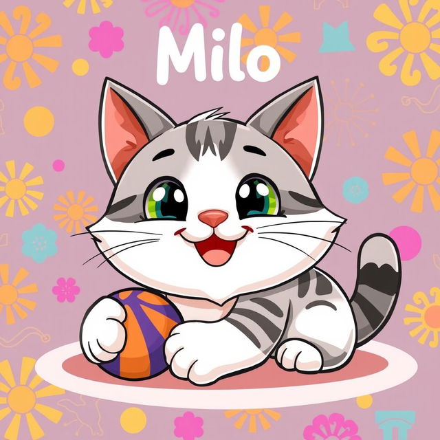 A creative and captivating cartoon image of a happy and playful cat, featuring vibrant colors like white and gray or orange and black