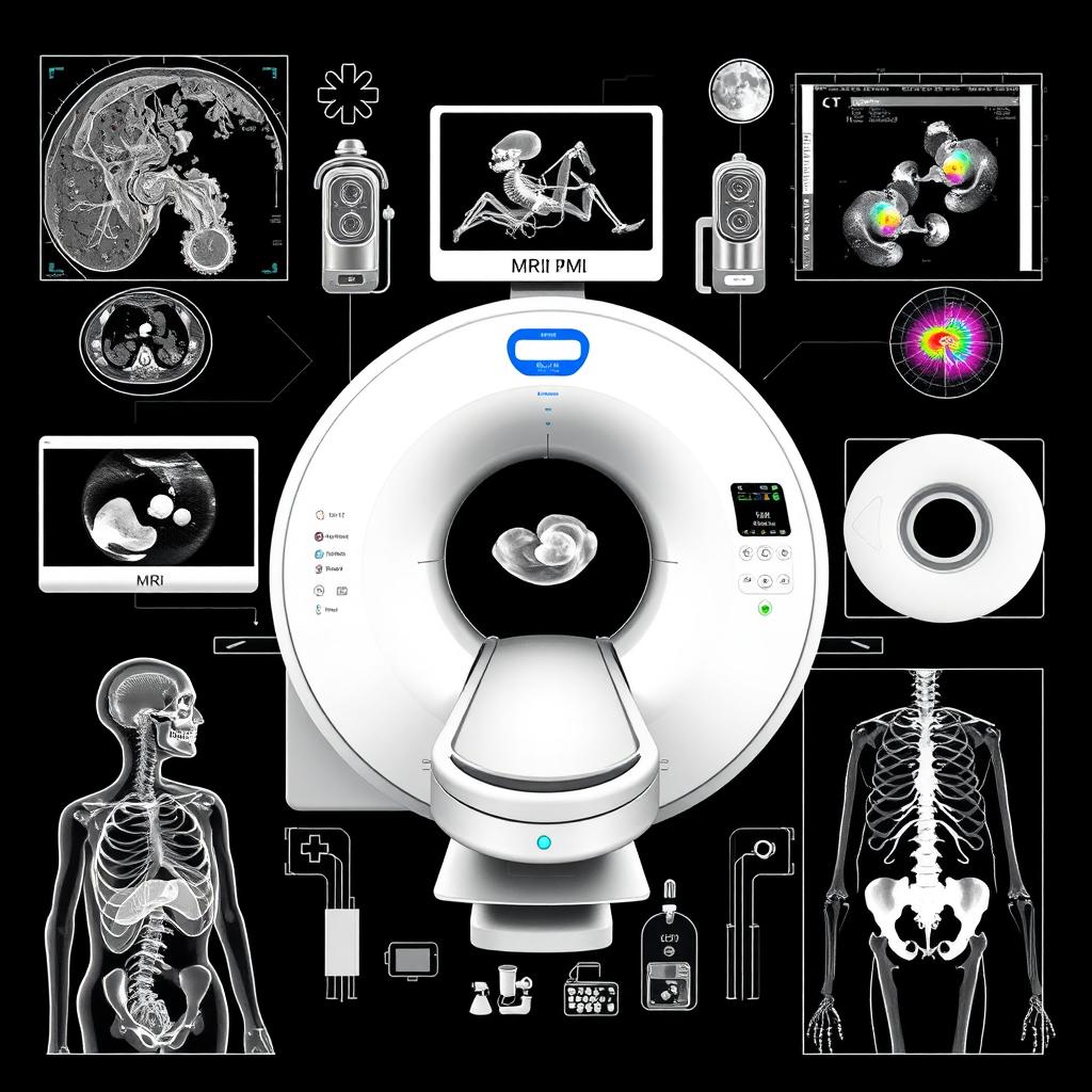 A black and white artistic representation depicting the technological elements of medical imaging