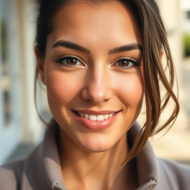 A close-up portrait of a person with a straight, well-defined nose, showcasing their facial features beautifully