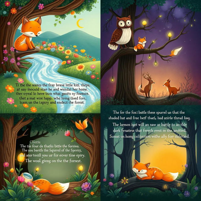 A whimsical tale of a brave little fox embarking on an adventure through an enchanted forest