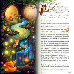 A whimsical tale of a brave little fox embarking on an adventure through an enchanted forest
