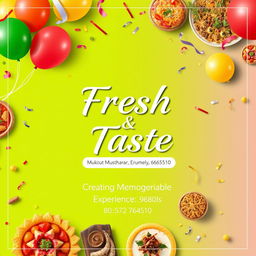 Poster design for an event management company named 'Fresh & Taste', featuring vibrant colors and appealing food graphics