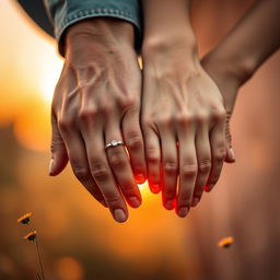 A beautifully composed image featuring a close-up of two hands intertwined, showcasing love and unity