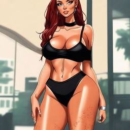 A high-quality digital art piece showcases a tall woman with a heavy tan, enhancing her tanned skin