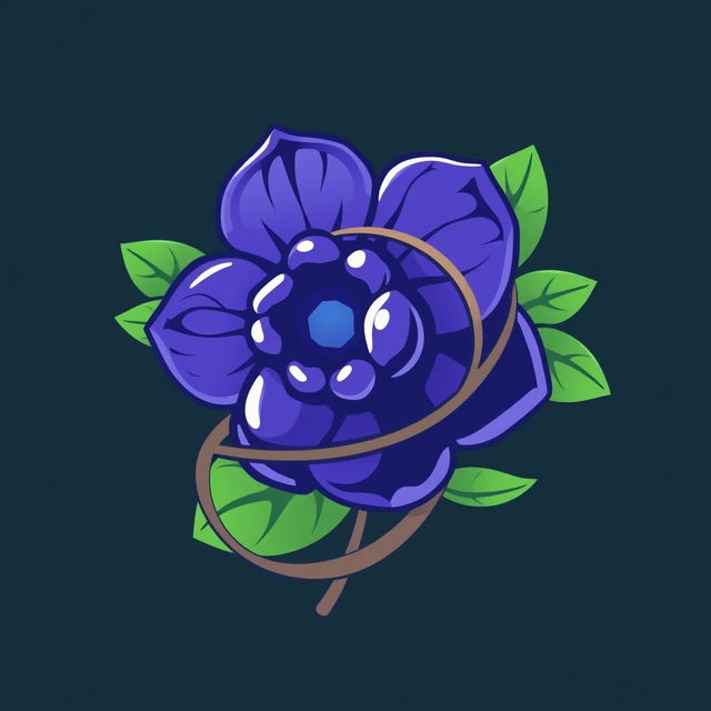 A logo design featuring a stylized blueberry flower intertwined with a winding trail, symbolizing nature and exploration