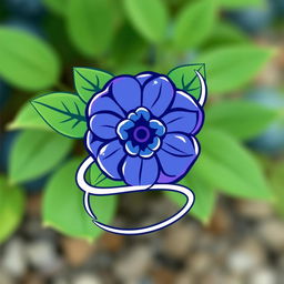 A logo design featuring a stylized blueberry flower intertwined with a winding trail, symbolizing nature and exploration