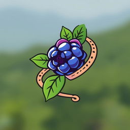 A logo design featuring a stylized blueberry flower intertwined with a winding trail, symbolizing nature and exploration