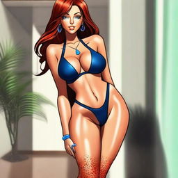 This is a high-quality digital art image of a tall woman with tanned skin