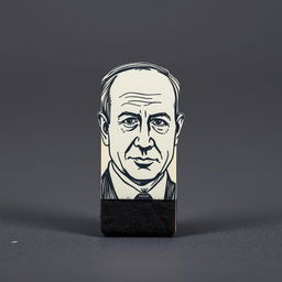 A standing match design where the black sulfur part is creatively shaped like Benjamin Netanyahu, an Israeli politician, depicted from the front