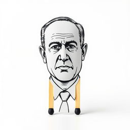 A standing match design featuring the black sulfur part sculpted into the shape of Benjamin Netanyahu, an Israeli politician, illustrated from the front view