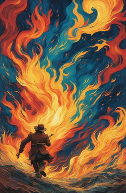 An impressive drawing of a fire in the unique style of Vincent Van Gogh, filled with dynamic movement and vibrant colors