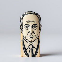 A standing match design featuring the black sulfur part sculpted into the shape of Benjamin Netanyahu, an Israeli politician, illustrated from the front view