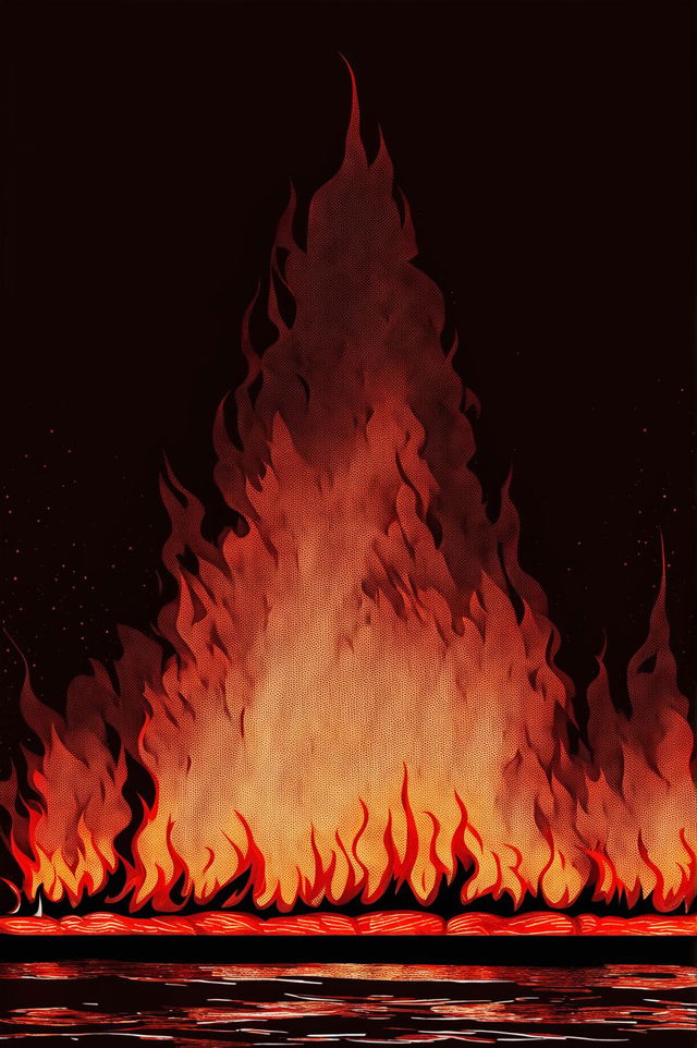 A simple yet striking drawing of a menacing fire, depicted with minimalistic lines and shapes