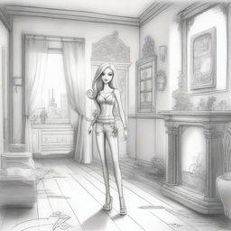 This is yet another unique black and white pencil sketch, this time depicting Barbie in a different scenario