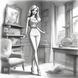 This is yet another unique black and white pencil sketch, this time depicting Barbie in a different scenario