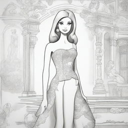 An alternate black and white pencil sketch featuring Barbie, distinct from the previous ones